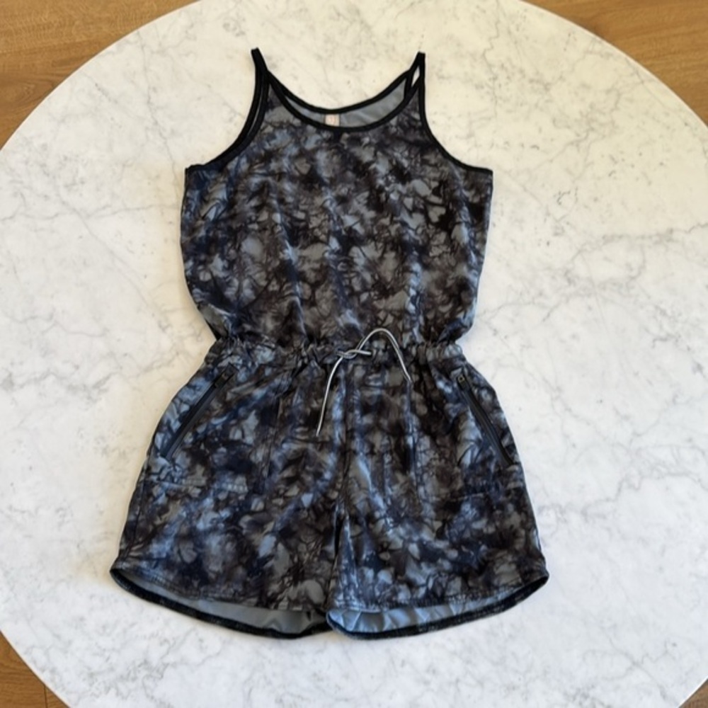 Athleta Girl Ready To Go Romper XL 14 Black Gray Athletic One Piece